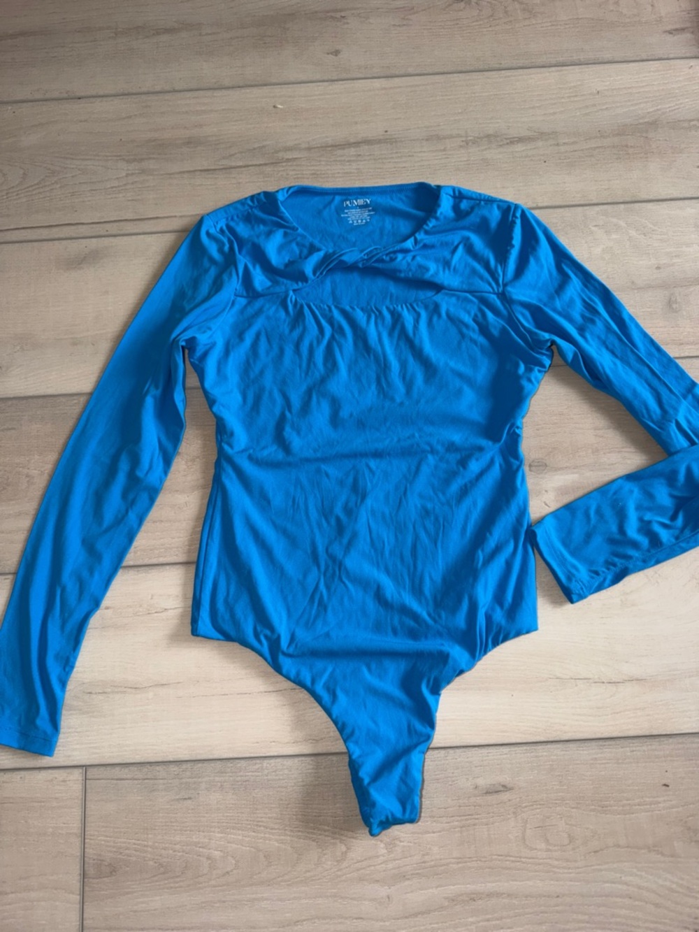 Pumiey Butter Soft Blue Long Sleeve Bodysuit Top Womens Small